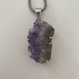 Genuine amethyst geode Sterling Silver pendant necklace